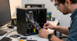 AMD engineer 3D-prints Steam Machine-a-like with diagonal mobo mounting — parts include a Mini ITX motherboard, RTX 5060, and a flex ATX PSU