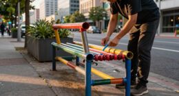 Scaffolding Pipes Turn Into Street Furniture Activating A Future Development Site In Osaka